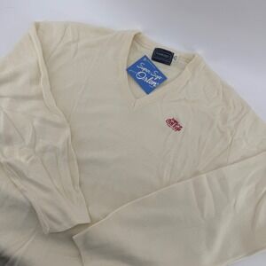 Vintage Vantage Coca Cola V-Neck Sweater Mens‎ Large White Orlon Acrylic USA NWT
